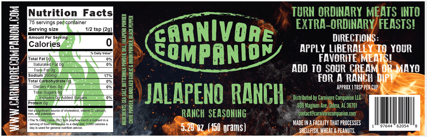 Jalapeno Ranch - 5.2 Oz Bottle | 8 SIMPLE Ingredients Seasoning - Carnivore Companion
